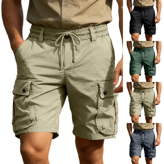 Men's Cotton Twill Cargo Shorts Classic Relaxed Fit Work Shorts with Muti Pockets Big & Tall Size M-3XL Khaki