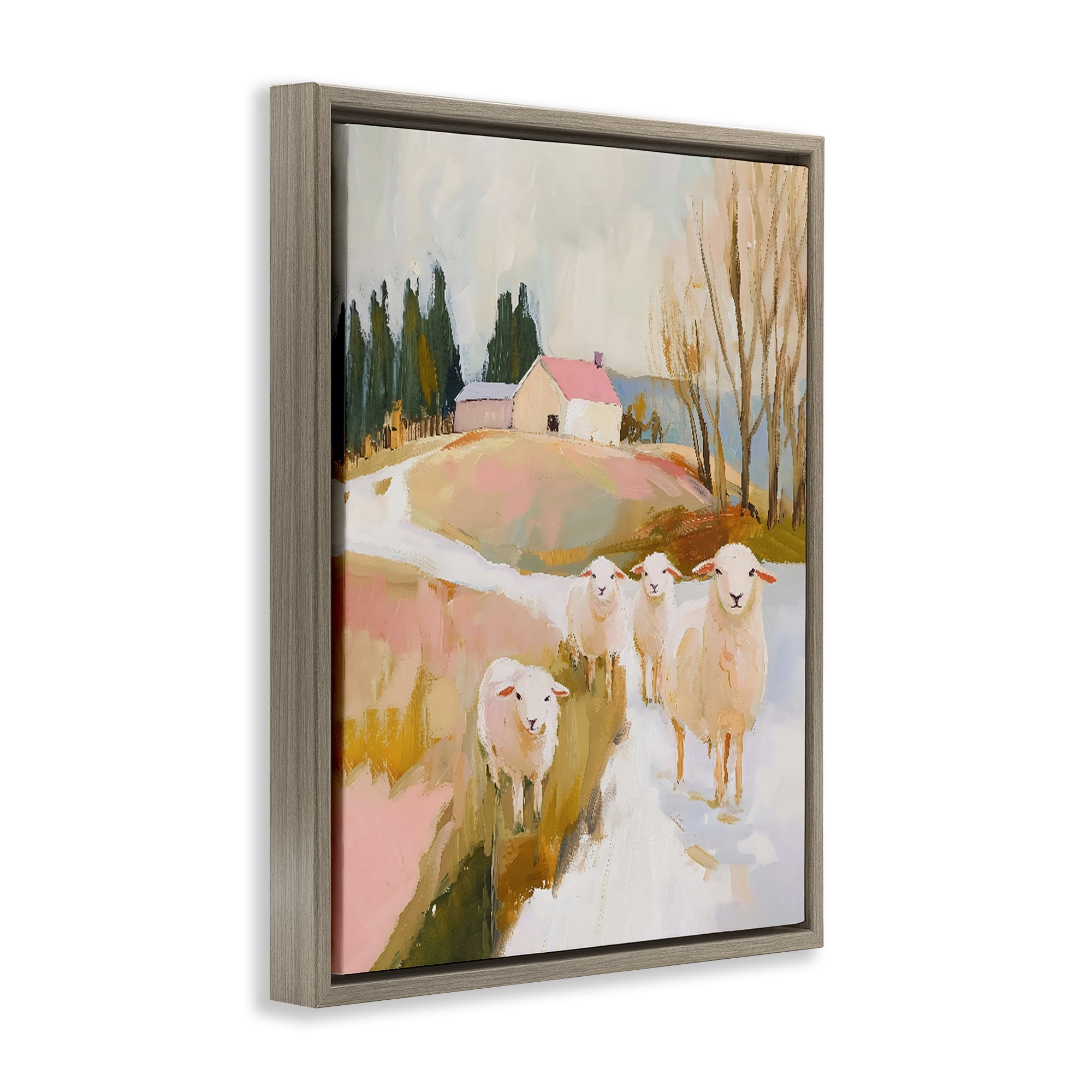 Stupell Industries Sheep on the Roadside Pasture Brown Framed Floater Canvas Wall Art, design by The Prints Vibe