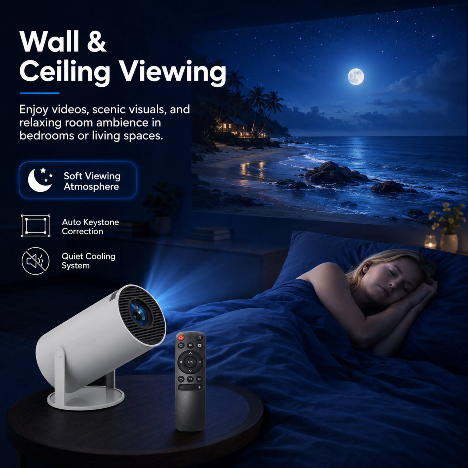 Simplifytech Cinex Mini Projector, Bluetooth 5.4 and Wifi 6 Capabilities, Flexible 180° Projection and Automatic Image Calibration, HD Input Support with Built-In Audio, Suitable for Indoor Use