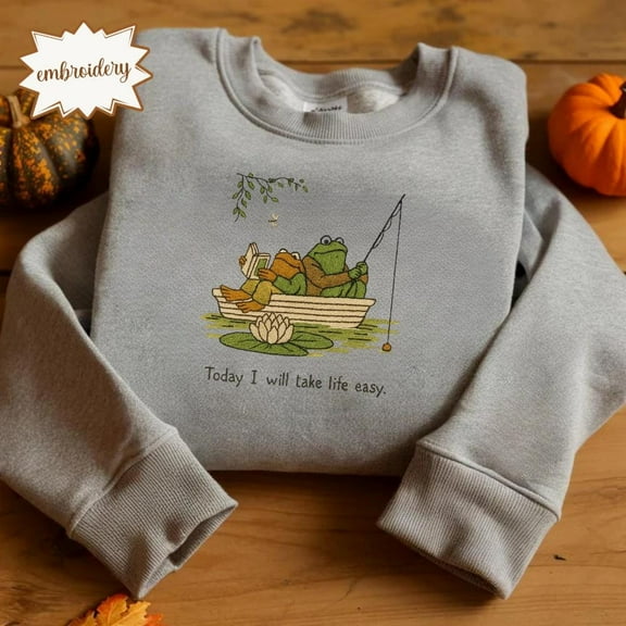 Frog & Toad Embroidered Shirt, Relaxed Vintage Embroidery Tee, Cute Animal Embroidery Gift for Friends