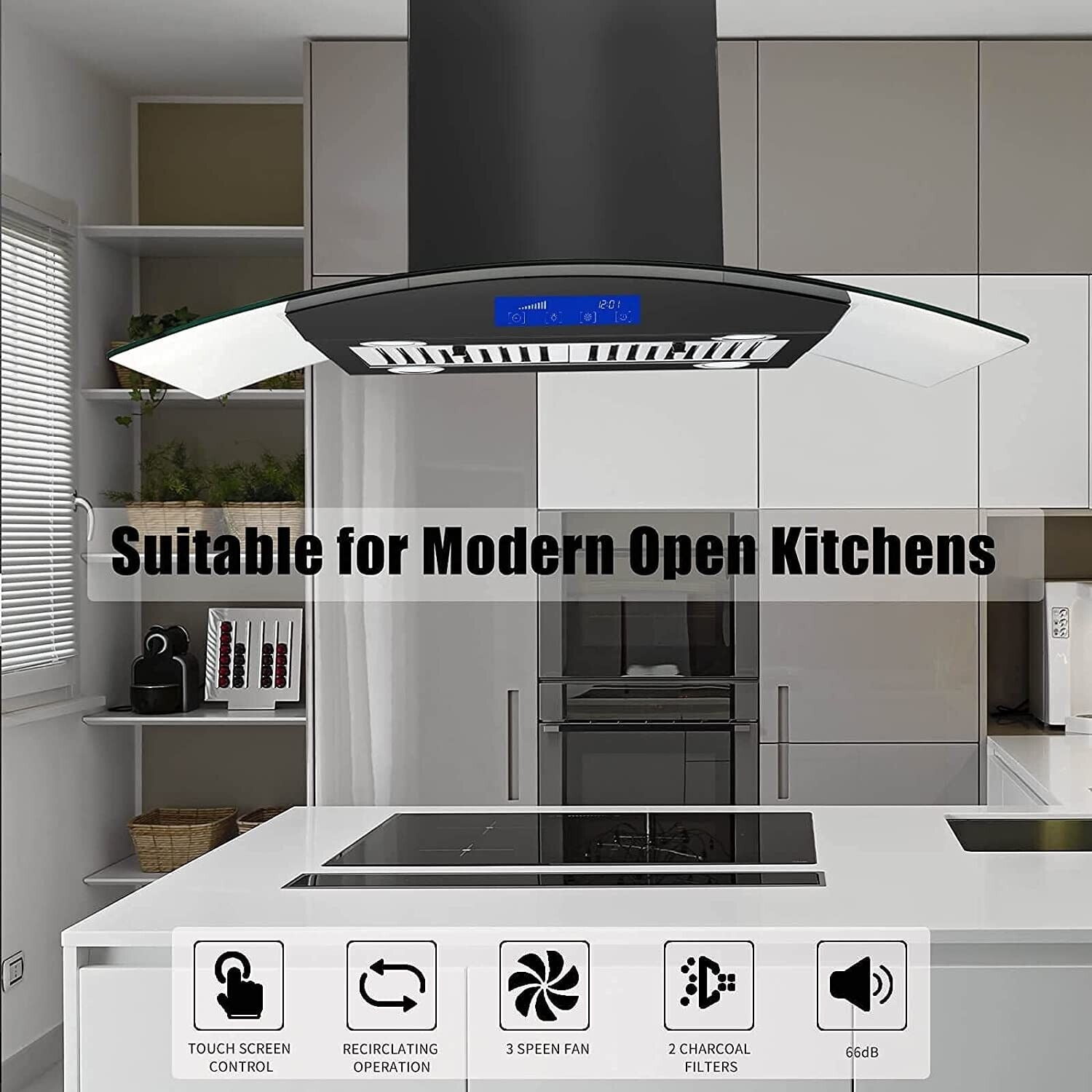JOEAONZ New 30 inch Wall Mount Range Hood 900CFM Stainless Touch Panel with Led Lights 110V