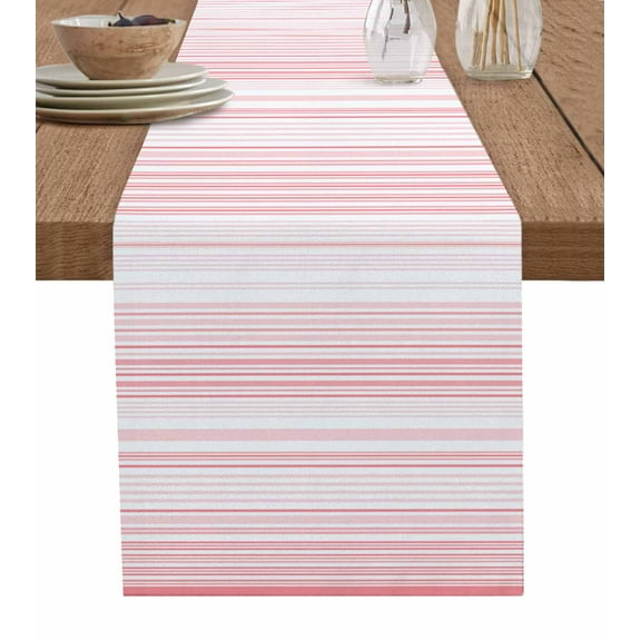 Pink Stripe Burlap Cotton Table Runner 13x120 Inches Long, Abstract Art Modern Vertical Striped Farmhouse Table Runners, Outdoor Dining Tablecloths Decor for Baby Shower/Party/Wedding