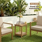 Naipo Outdoor Side Table for Patio, Double Deck Adirondack End Table, Weather Resistant HDPS Rectangular Patio Table for Deck Garden Poolside, All-Weather Outdoor Furniture, Easy Assembly - Teak