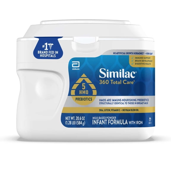 Similac 360 Total Care Baby Formula Powder, Has 5 HMO Prebiotics, 20.6-oz Tub