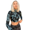thumbnail image 5 of Douhoow Women Long Sleeve Crop Top Halter Slim Fit T-shirt Midriff-baring Back Bandage Blouse, 5 of 9