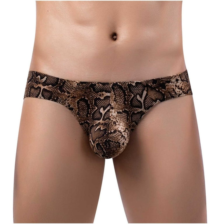 Men's Leopard Print Bikini Briefs Low Rise Underwear Thongs Men