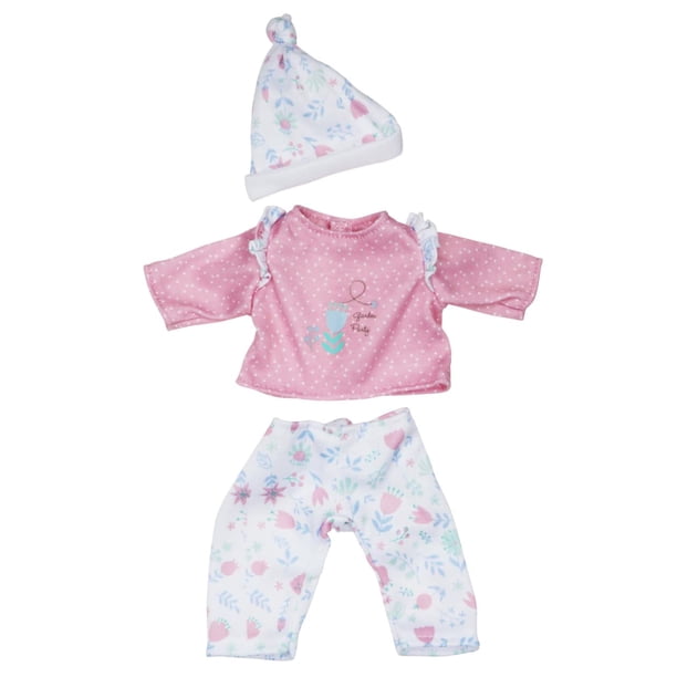 JC Toys | Berenguer Boutique | La Baby Doll Outfit | 3 Piece Pink and White Onesie|Washable| Ages 2+ | Fits Dolls 9"- 12"