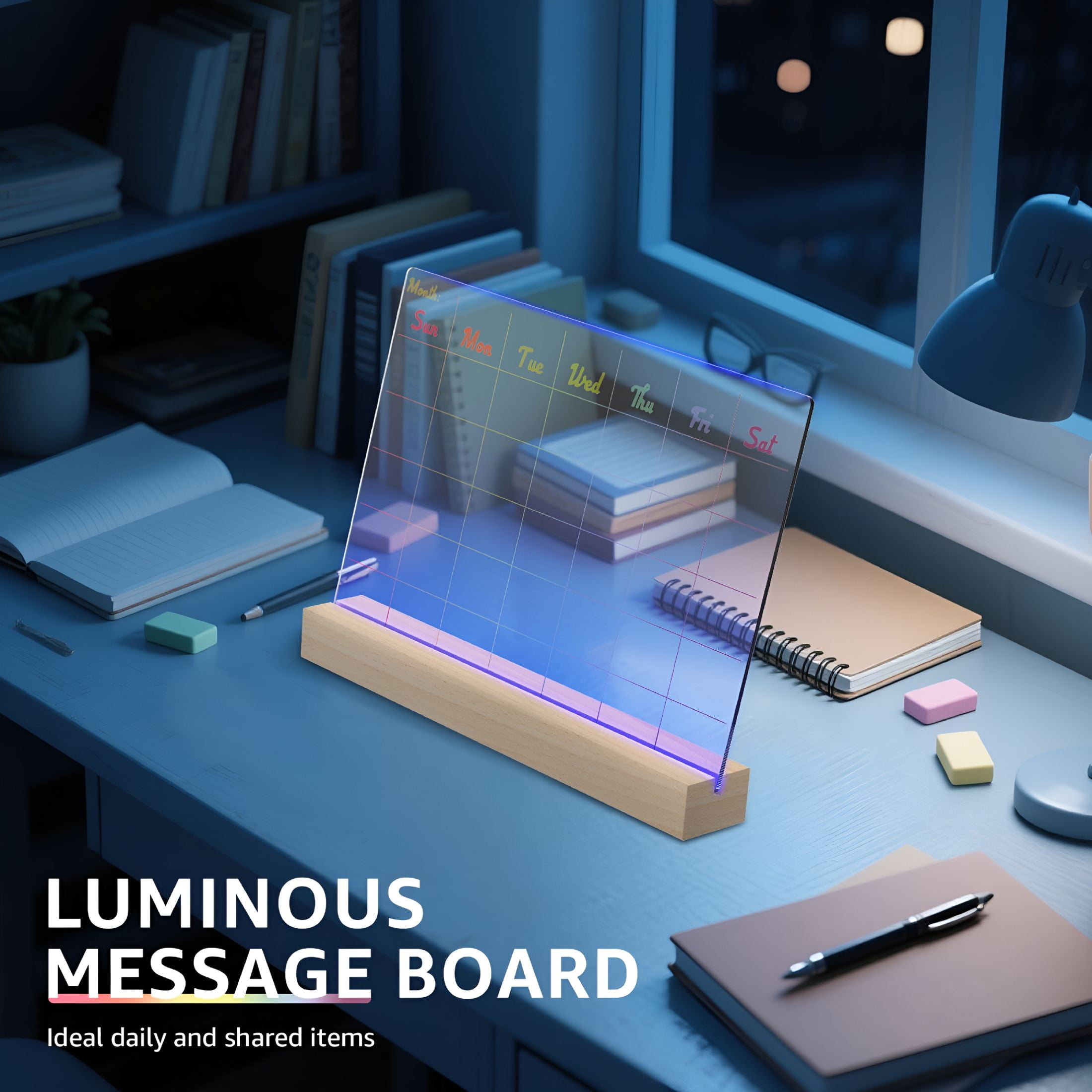 CCOCC 2026 New Dry Erase Calendar Reusable Acrylic Desk Calendar with Wood Base Light Up Dry Erase Board for Office Home Bedroom Holiday