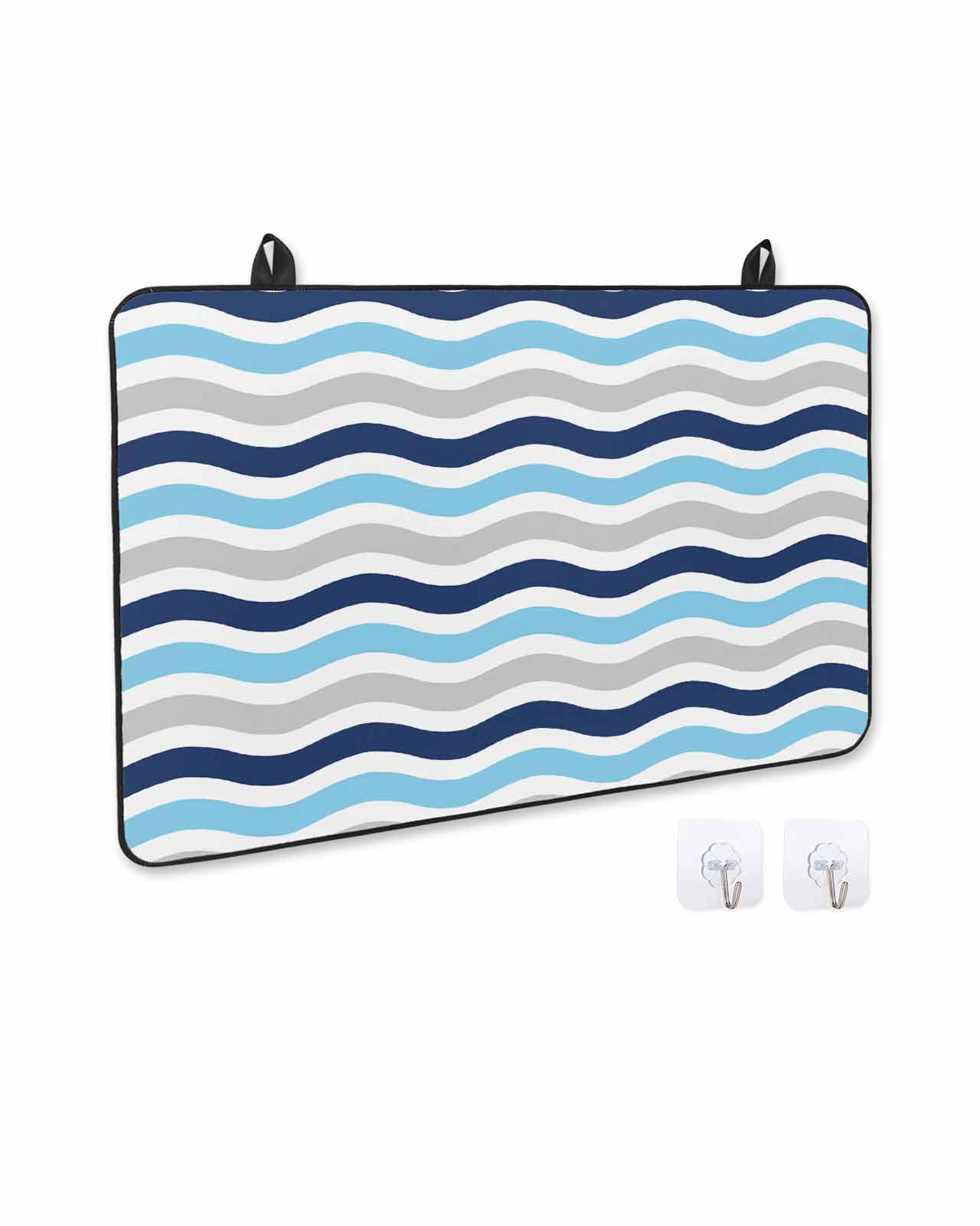 nqOlkjepod Large Induction Cooktop Protector Mat 36"x21", Navy Blue Grey Stove Top Covers for Electric Stove, Abstract Geometric Ocean Wave Stripe Stove Burner Cover Mats, Glass Top Stove Cover