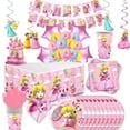 thumbnail image 2 of Suministros de fiesta de princesa Peach para niños y niñas, vasos, platos, mantel, servilletas, adorno de pastel, globo, decoraciones de cumpleaños, Baby Shower, 2 of 4