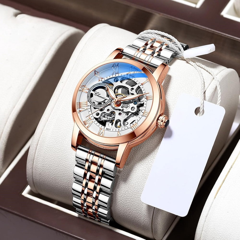 Women's Sapphire Watches Automatic Mechanical Gold Bracelet Ladies Skeleton Wrist Watch