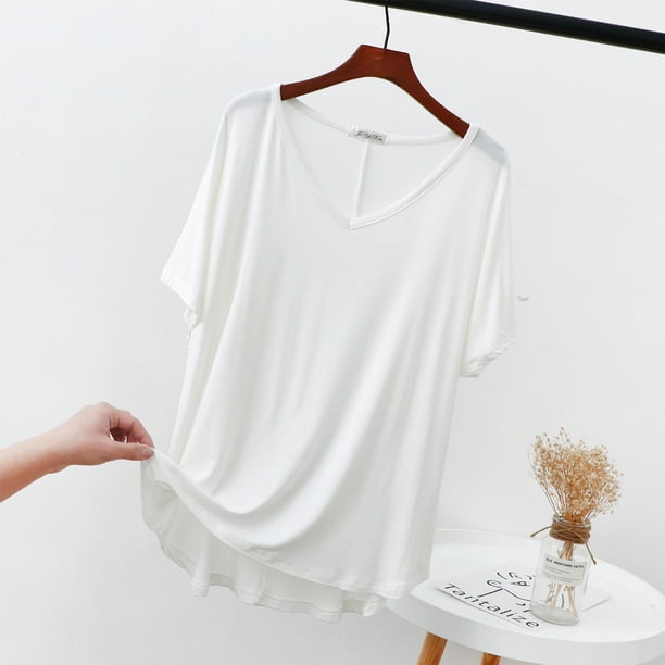 Fiudx Ofertas Relámpago Camisa Informal Fina y Básica para Mujer, Top/Camisa Ajustada de Manga Corta con Cuello Redondo y Longitud Media