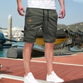 thumbnail image 3 of Mens Casual Cotton Shorts Drawstring Elastic Waist Summer Golf Pants Stretch Twill Beach Chino Shorts Army Green L, 3 of 7