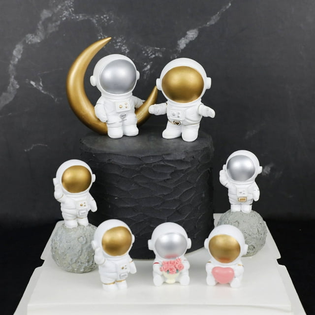 CRAFTHROU Waving Hand Astronaut Cake Topper Adorable Resin for Birthday 1Pack