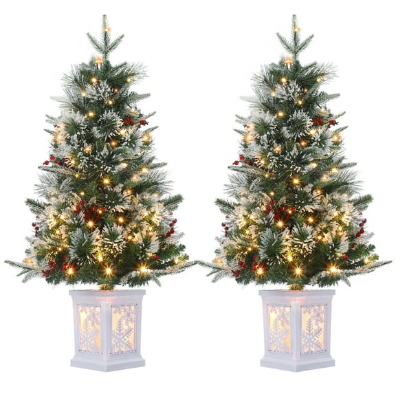 Festisoul 2Pcs 3ft Pre-Lit Artificial Christmas Tree, Flocked Christmas Tree with 78LED Lights, Small Tabletop Christmas Tree Xmas Decoration