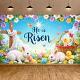 thumbnail image 6 of Religious Theme He is Risen Banner Easter Resurrection Display Colorful Flowers Butterfly Decor Easter Backdrop for Easter Celebration Resurrection Sunday Church Event, 6 of 9