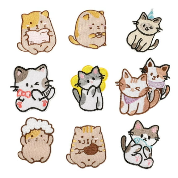 AOOOWER 10 Pcs Sew On/Iron On Patches Cartoon Cats Embroidered Patches Sewing Patches Applique Patches for Bag Decorations