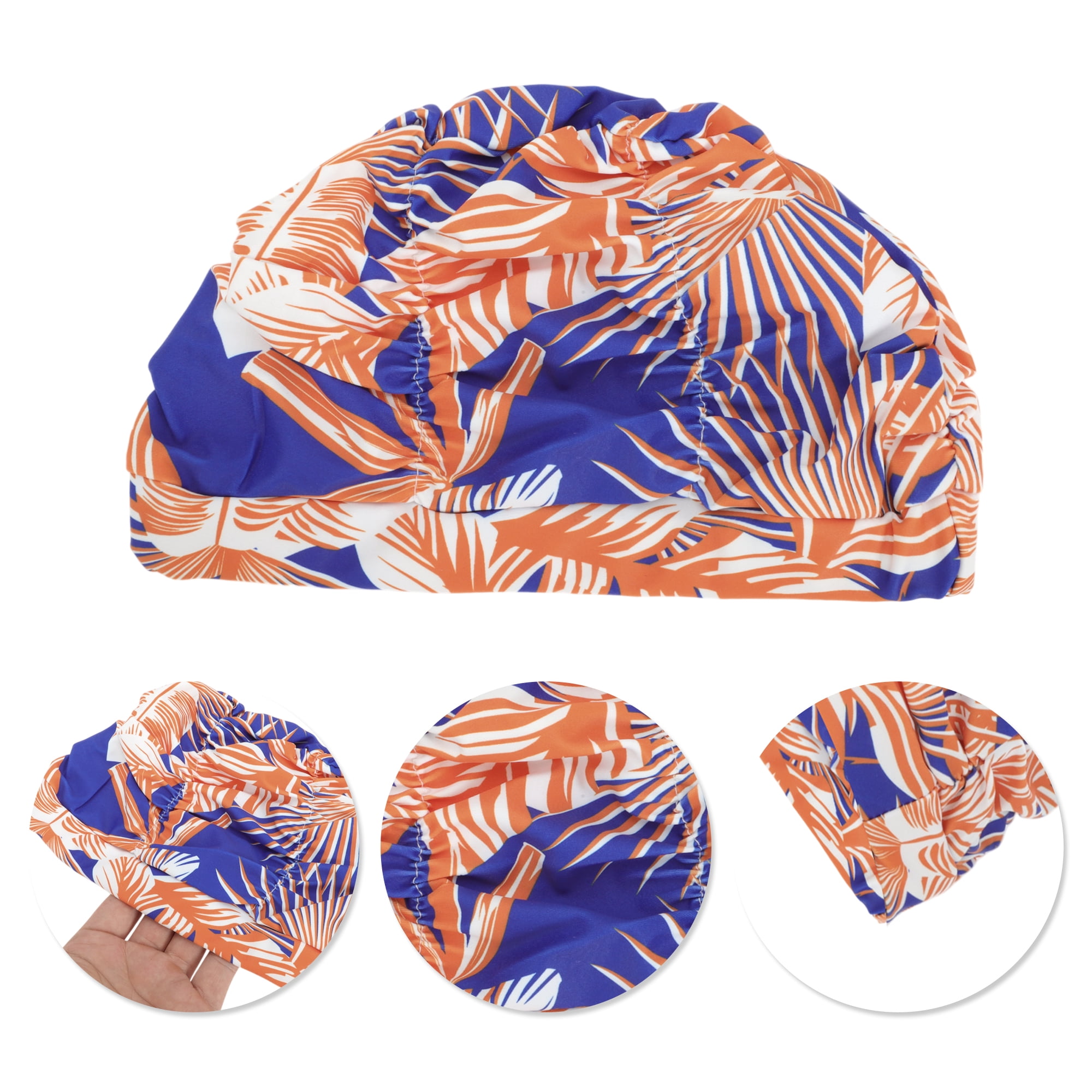 Unique Bargains 1Pc Breathable Pleated Style Swimming Cap Deep Blue Orange