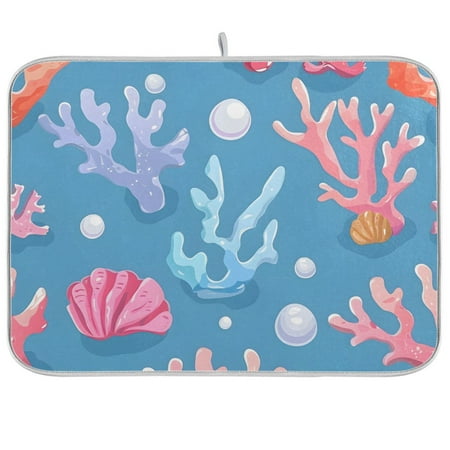 

Pearls Corals Shells Cute Dish Drying Mat Absorption Pad Kitchen Drainer for Counter Dinning Table 18 x 24
