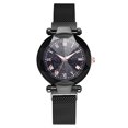 thumbnail image 2 of Reloj de pulsera de cuarzo para mujer a la moda, botón magnético, correa de malla, reloj de pulsera con esfera redonda de aleación (negro), 2 of 6