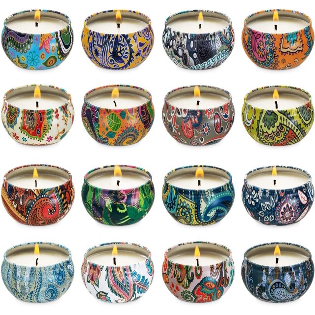 JHENG Set of 16 Small Scented Candles Soy Wax Aromatherapy Candles 2.5 OZ Portable Tin Candles with Lid, Relaxation Gifts Basket for Mother, Women, Friends and Coworkers