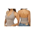 thumbnail image 3 of Women Halter Tank Tops Double Lined Basic Shirts Backless Y2K Trendy Going Out Tops Khaki S, 3 of 7
