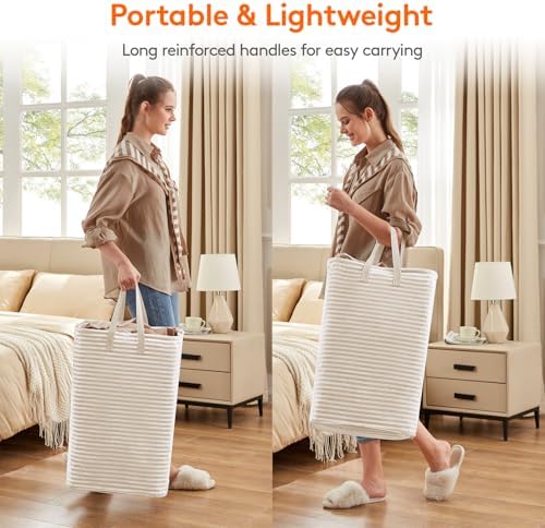 2 Pack Laundry Hamper Large Collapsible Laundry Baskets, Freestanding Waterproof Clothes Hamper with Easy Carry Handles in Laundry Room Bedroom Bathroom College Dorm, Beige, 2 x 80L