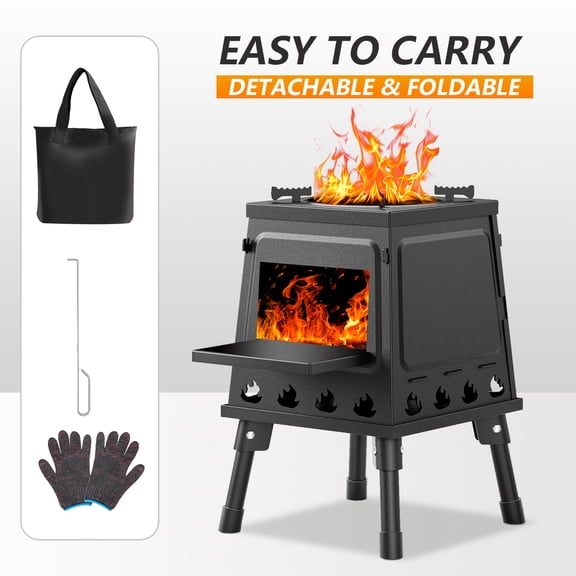 Portable Wood Burning Camp Stove, Cast Iron Outdoor Stove for Hiking, Picnic, BBQ, and Travel