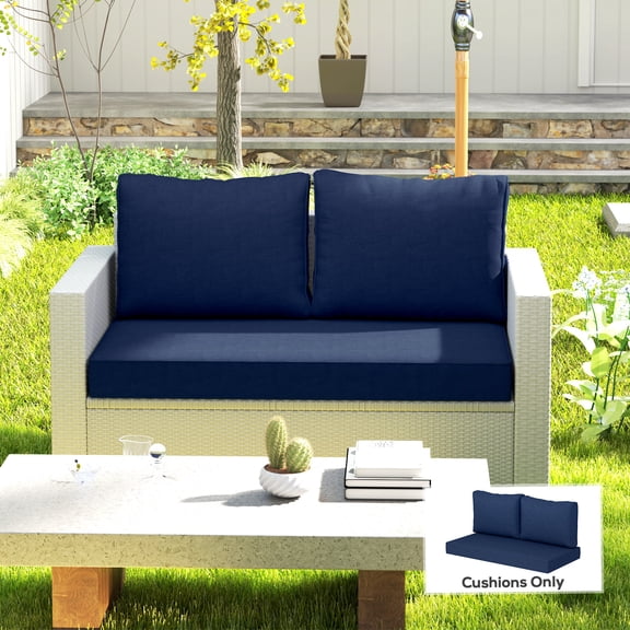 Outsunny 2 Seater Patio Furniture Cushions, 5 in Outdoor Loveseat Cushions with Removable Cover, Replacement Cushions for Outdoor Furniture, Navy Blue