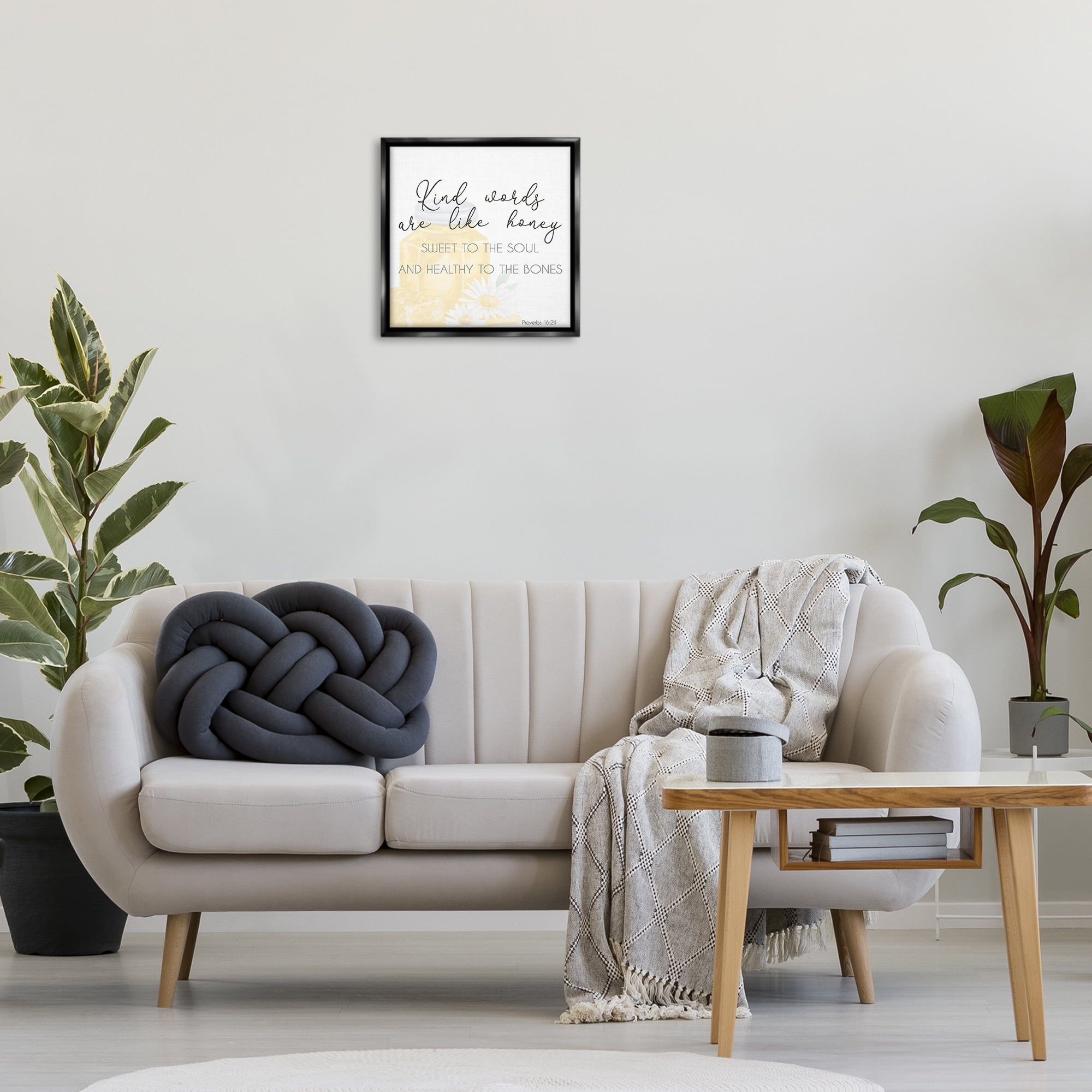 Stupell Industries Kind Words Like Honey Plants & Flowers Painting Black Floater Framed Canvas Art Print Wall Art, 18 x 18