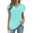 thumbnail image 2 of JSheng Womens Casual T-Shirt Plus Size New Short-sleeved V-neck Pullover Casual Solid Color Loose T-shirt Green S, 2 of 5