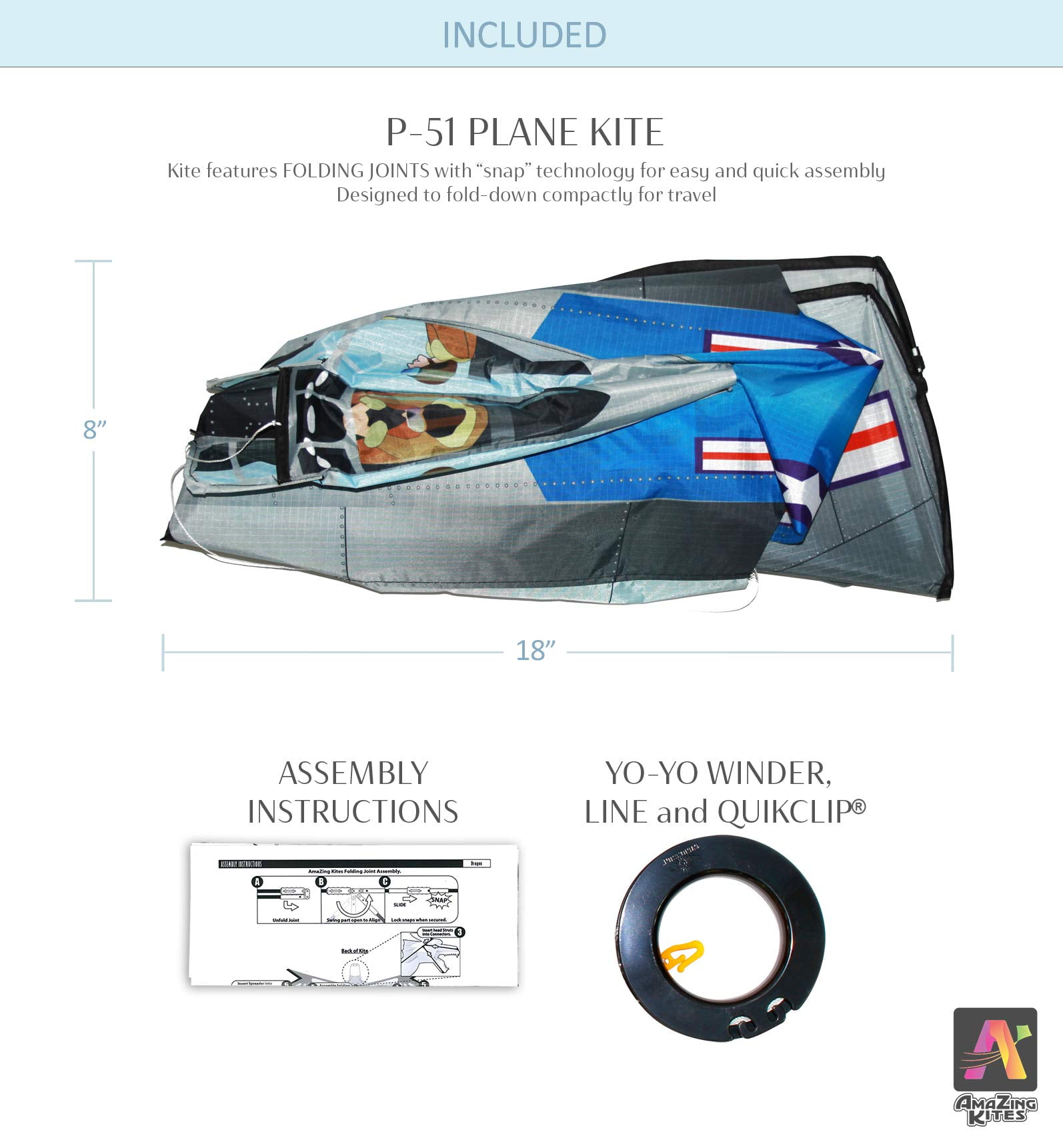 AmaZing Kites 3D Nylon P 51 Mustang World War II Fighter Plane Kite with 55 Wingspan 4 ft 2 in