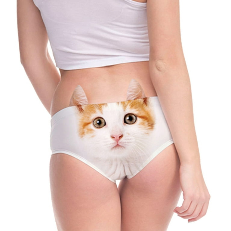TAIAOJING Women's Underwear Briefs Flirty Funny 3D Cat Printed