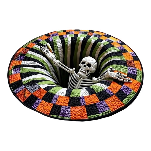 3d candy corn skeleton vortex quilted round halloween rug, Spooky Optical Illusion Floor Mat, Soft Non-Slip Round Area Rug for Halloween Home Decor,3d halloween rugs