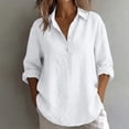 thumbnail image 3 of TGSLY Half Button Down Linen Tops for Women Lightweight Thin Collared Roll Long Sleeve Shirts Loose Fit Dressy Casual Solid Color Blouses XL, 3 of 7