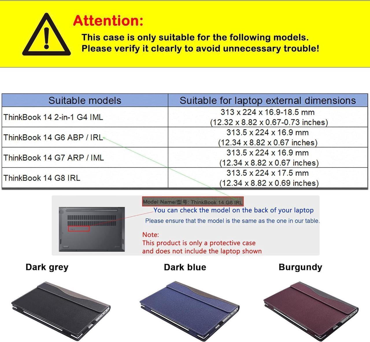 Laptop Case Cover for 14 inch Lenovo ThinkBook 14 G8 IRL & G7 ARP/IML & G6 ABP/IRL & 2-in-1 G4 IML,PU Leather Notebook Sleeve PC Bag with Cooling Holes
