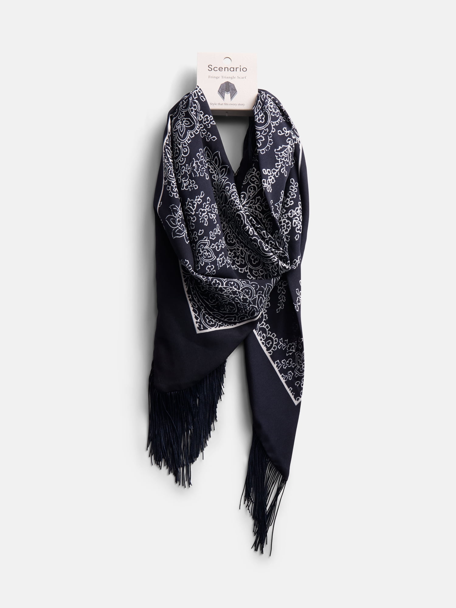 Scenario Women's Printed Fringe Triangle Scarf, Blue - Walmart.com