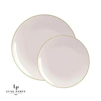 Linen w/ Gold Rim 10" Plastic Wedding Dinner Plates 10ct.