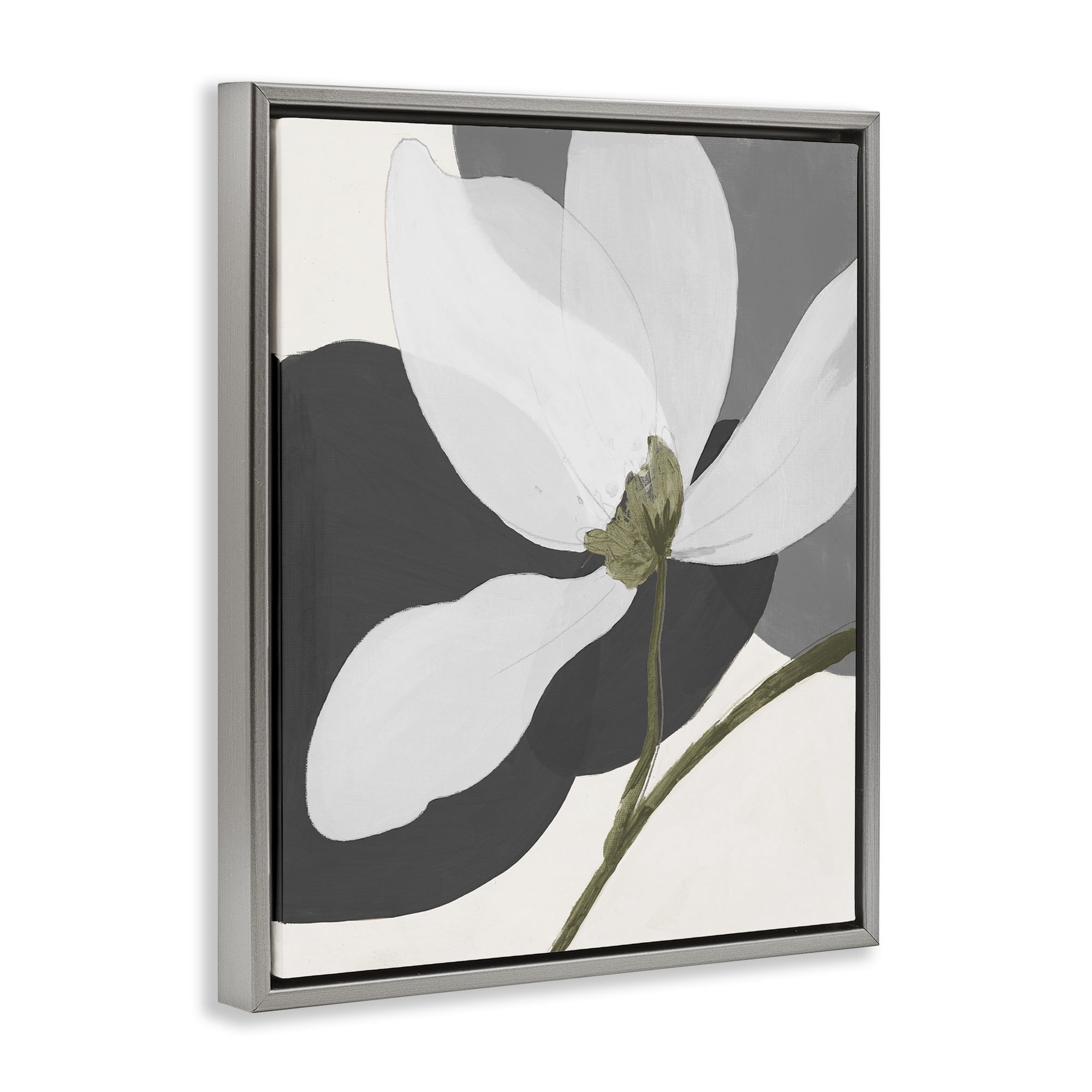 Stupell Industries Abstract Floral Shape Botanical & Floral Painting Gray Floater Framed Art Print Wall Art, 17 x 21