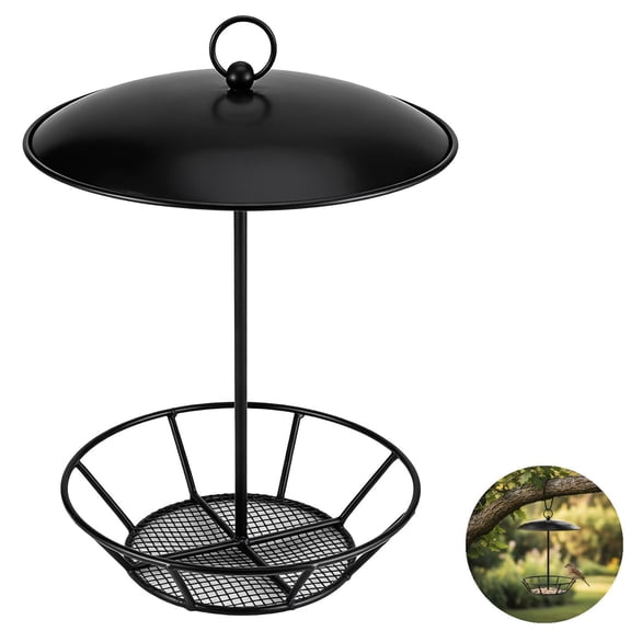 Metal Bird Feeder Hanging Outdoor, Sturdy Iron Suet Cake Holder for Garden, Wild Bird Feeder with Roof, All Weather Protection for Hummingbird Finch