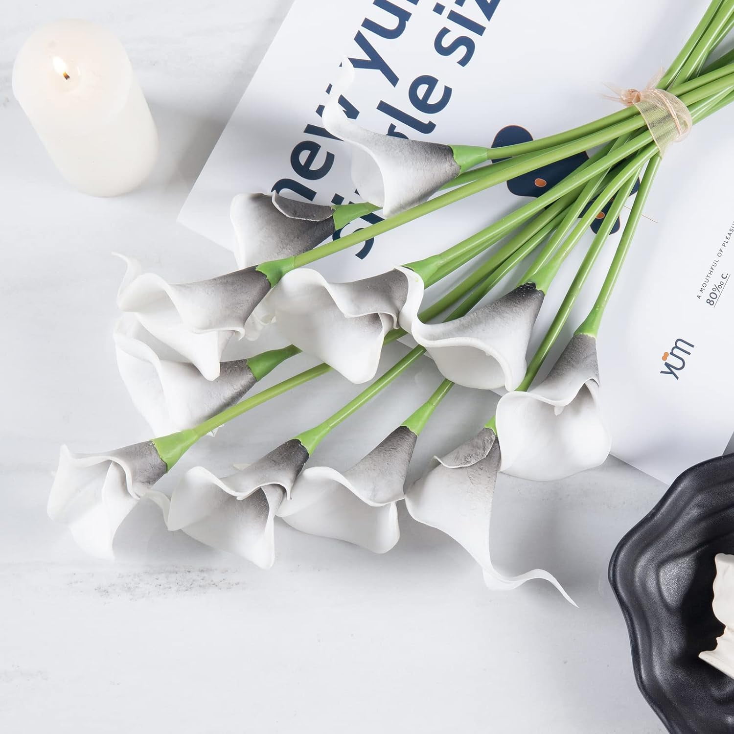 20Pcs Artificial Calla Lily Flower Real Touch Latex Flowers for DIY Wedding Bouquet Party Home Decor (Pure White)