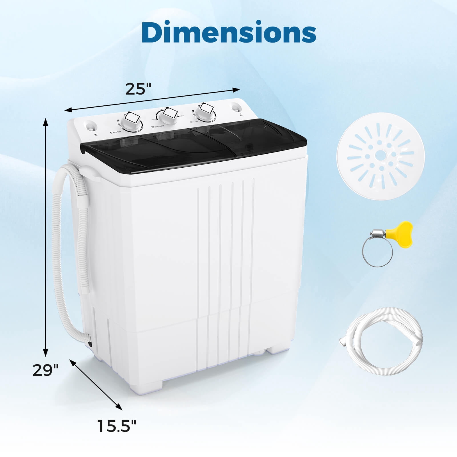 Costway Twin Tub Portable Washing Machine with Drain Pump Timer Control Dorm & RV's Black