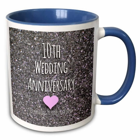 3dRose 10th Wedding Anniversary gift - Tin bits photo celebrating 10 years together tenth anniversaries ten - Two Tone Blue Mug,
