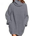 thumbnail image 2 of Vestido suéter de cuello alto Vestido jersey de manga larga Suéter extragrande de color puro para mujer Gris M, 2 of 6