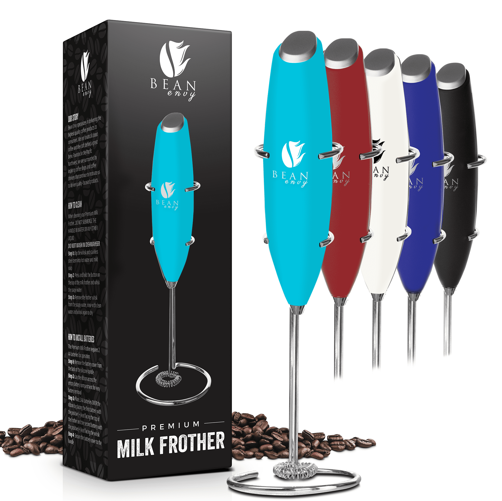 Bean Envy Handheld Milk Frother for Coffee - Electric Hand Blender, Mini  Drink Mixer Whisk & Coffee Foamer Wand w/Stand for Lattes, Matcha and Hot