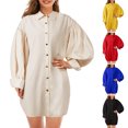 thumbnail image 4 of Vestido de camisa de gran tamaño para mujer, cuello vuelto, mangas abullonadas, vestido con botones, Abanopi Negro/Pequeña, 4 of 7