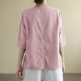 thumbnail image 6 of Homenesgenics Womens Tops under $5 Women's Casual Solid Color Vintage Cotton Linen T-shirt Embroidered Crew-Neck Tops Short Sleeve Tops/shirt Pink L, 6 of 6