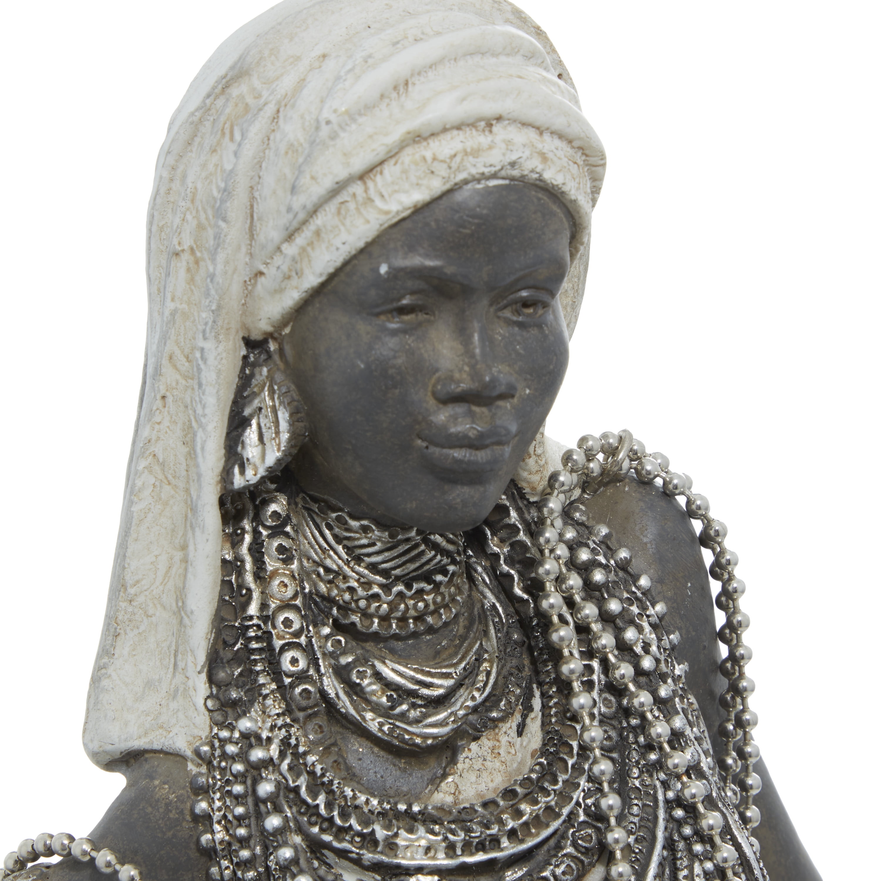 15", 20", 24"H White Polystone Standing African Woman Sculpture with Intricate Jeweled Details, by DecMode (3 Count)