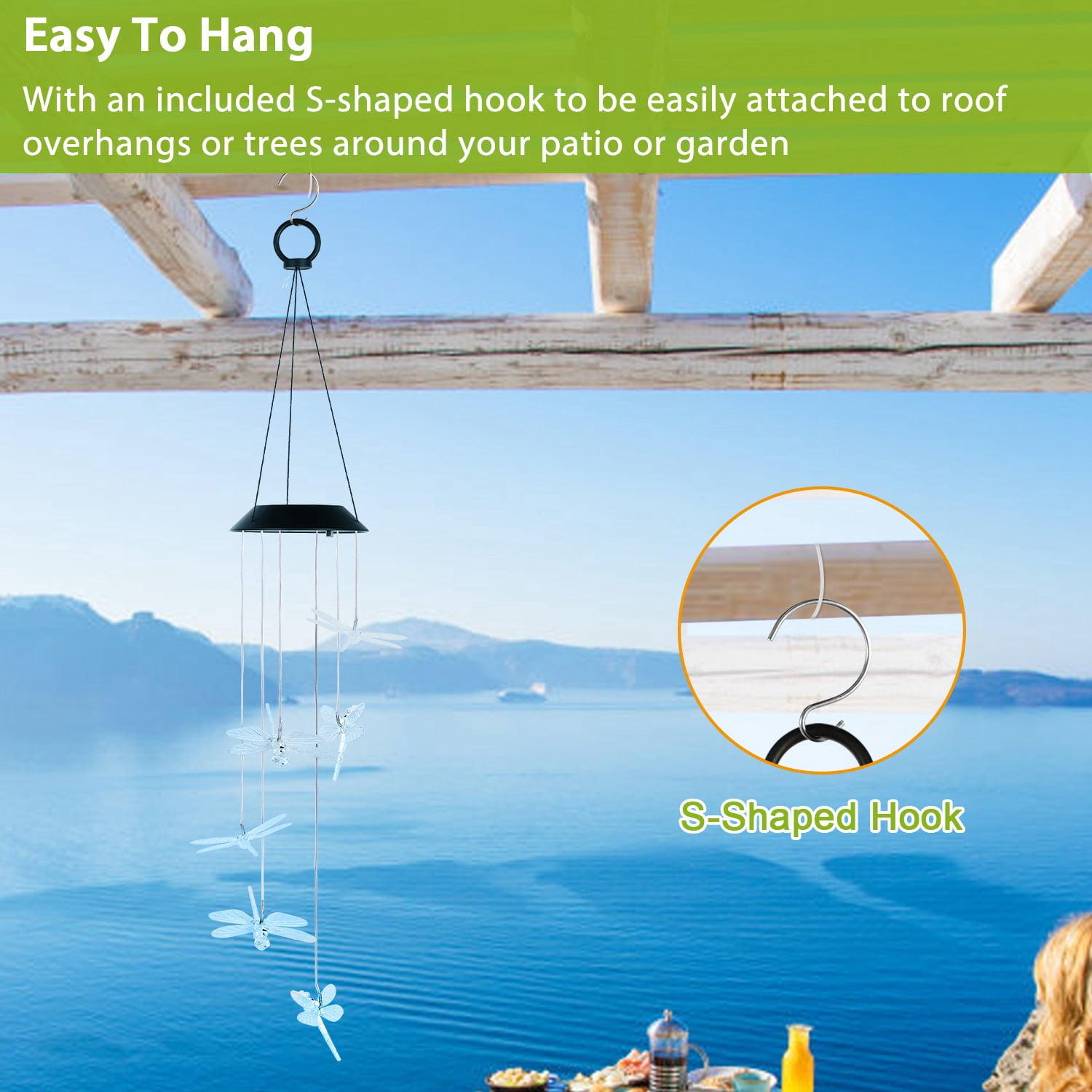 iMounTEK Solar Powered Dragonfly Lights Wind Chimes LED Color Changing Hanging Wind Lamp for Christmas Halloween Garden Patio decor