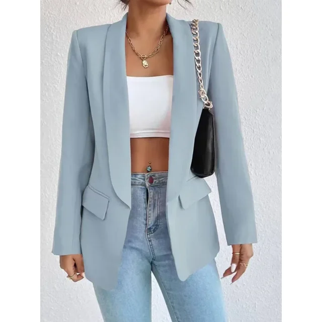 Women's Office Lightweight Loose Fit Solid Color Blazer Notch Collar Long Sleeve